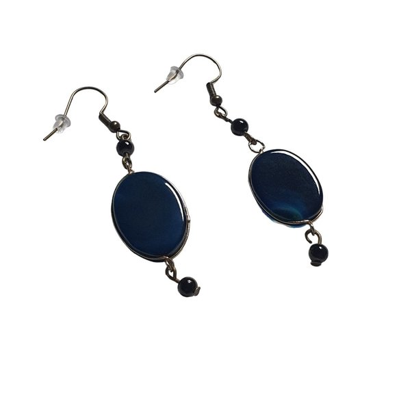 Handmade By Donovan Cobalt Blue Vintage Glass Dangle Earrings Fashion Costume - Picture 5 of 5